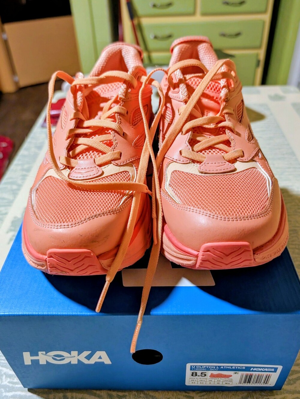 Hoka Orange Athletic Shoes with Yellow Accent Laces